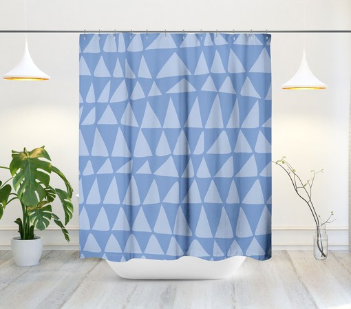 Mid-Century Blue Minimalist Shower Curtain with Tribal Zig Zag Design, Boho Contemporary Bath Decor - Image 2