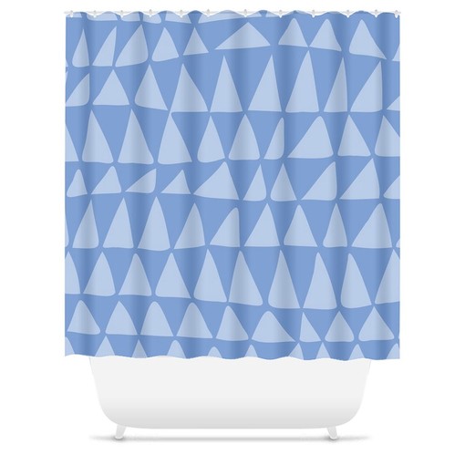 Mid-Century Blue Minimalist Shower Curtain with Tribal Zig Zag Design, Boho Contemporary Bath Decor - Image 3