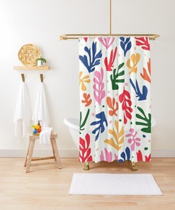 Mid-Century Disney Boho Abstract Patterns Shower Curtain - Trendy and Eco-Friendly Waterproof Decor with Hooks Included