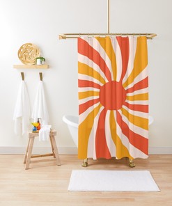 Mid-Century Disney Boho Sunset Shower Curtain - Abstract Patterns and Vintage Design - Eco-Friendly and Water