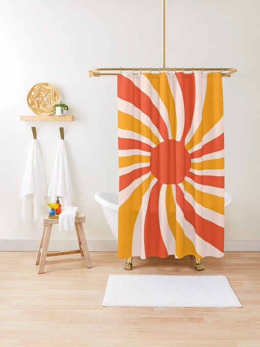 Mid-Century Disney Boho Sunset Shower Curtain - Abstract Patterns and Vintage Design - Eco-Friendly and Water