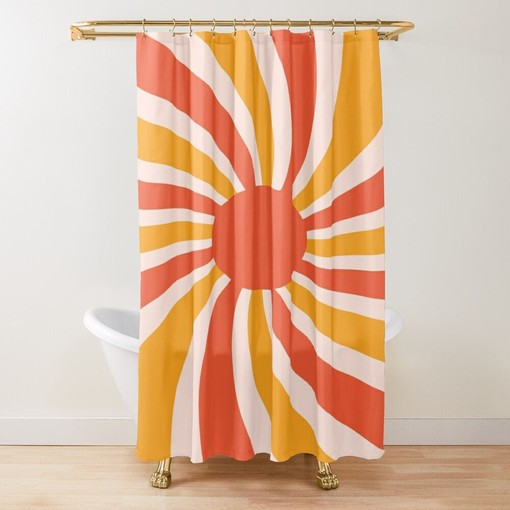 Mid-Century Disney Boho Sunset Shower Curtain - Abstract Patterns and Vintage Design - Eco-Friendly and Water - Image 2