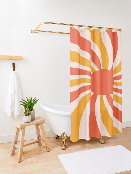 Mid-Century Disney Boho Sunset Shower Curtain - Abstract Patterns and Vintage Design - Eco-Friendly and Water - Image 3