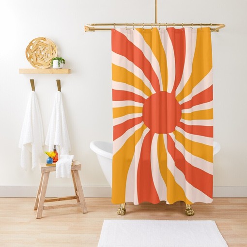 Mid-Century Disney Boho Sunset Shower Curtain - Abstract Patterns and Vintage Design - Eco-Friendly and Water - Image 4