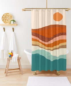 Mid-Century Disney Boho Sunsets Shower Curtain - Abstract Muster and Trendy Design with Eco-Friendly Waterproof Material