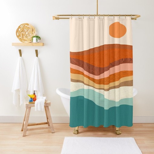 Mid-Century Disney Boho Sunsets Shower Curtain - Abstract Muster and Trendy Design with Eco-Friendly Waterproof Material