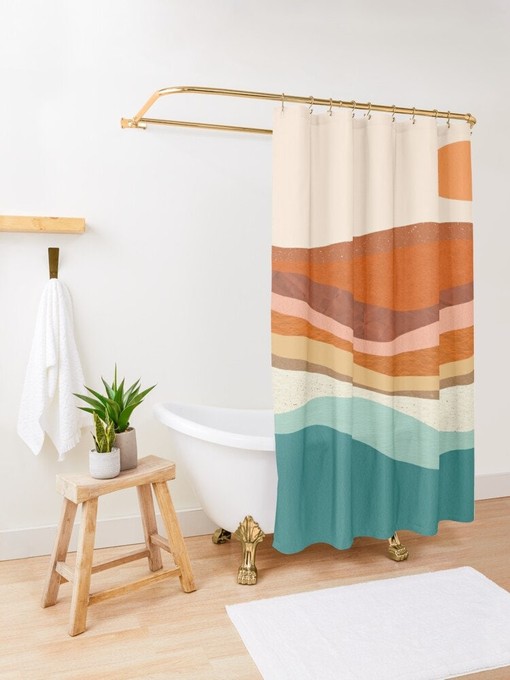 Mid-Century Disney Boho Sunsets Shower Curtain - Abstract Muster and Trendy Design with Eco-Friendly Waterproof Material - Image 3