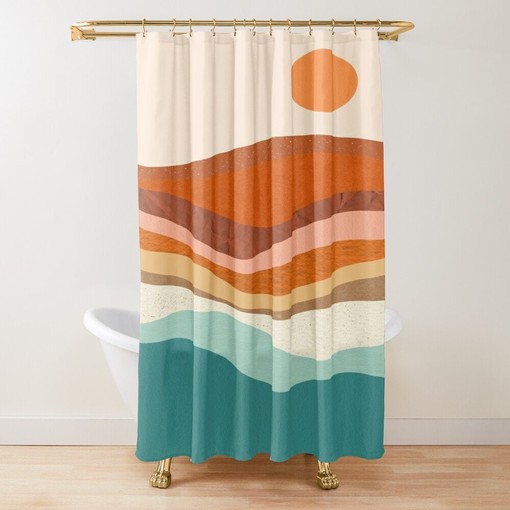 Mid-Century Disney Boho Sunsets Shower Curtain - Abstract Muster and Trendy Design with Eco-Friendly Waterproof Material - Image 4
