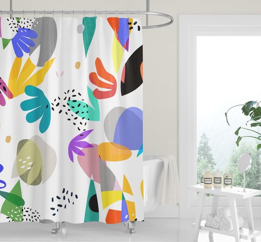 Mid-Century Matisse Abstract Cutouts Shower Curtain with Whimsical Design - Image 2