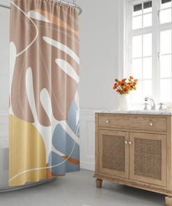 Mid-Century Minimalist Geometric Large Pastel Leafs Shower Curtain, Tropical Foliage Leafs Bath Shower Curtain