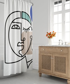 Mid-Century Minimalist Shower Curtain with Scandi Design, Abstract, Perfect for Boho Bath