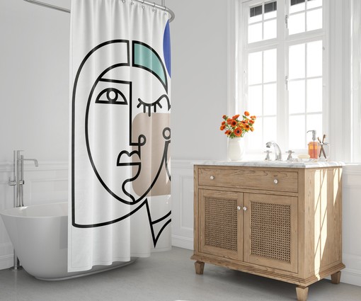 Mid-Century Minimalist Shower Curtain with Scandi Design, Abstract, Perfect for Boho Bath