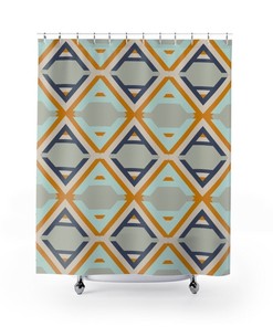 Mid-Century Mod Geometric Shower Curtain for Retro College Dorm Room