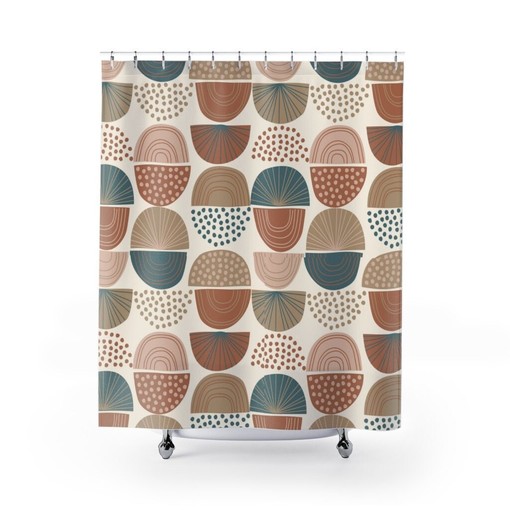 Mid-Century Modern Boho Tub Curtain for Bathroom and Dorm Decor