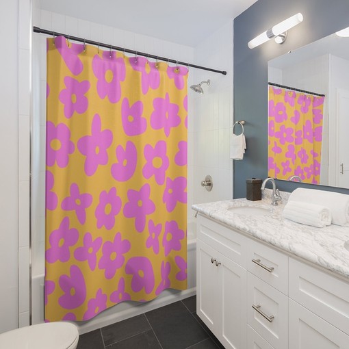 Mid-Century Modern Flower Print Shower Curtain for a Stylish and Trendy Bathroom Decor - Image 2