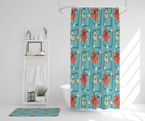 Mid-Century Modern Shower Curtain, 60's Inspired Bathroom Decor with a Retro Flair