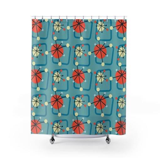 Mid-Century Modern Shower Curtain, 60's Inspired Bathroom Decor with a Retro Flair - Image 2