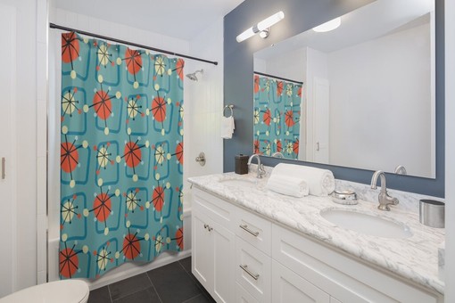 Mid-Century Modern Shower Curtain, 60's Inspired Bathroom Decor with a Retro Flair - Image 3