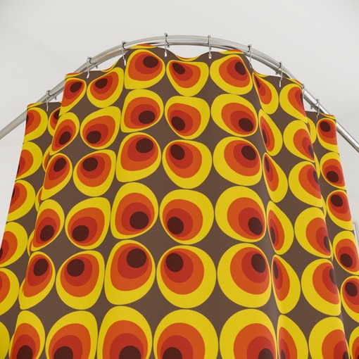 Mid-Century Op Art Retro Shower Curtain, Abstract Geometric Bath Decor Hippie Gift