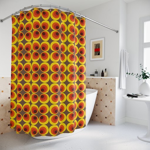 Mid-Century Op Art Retro Shower Curtain, Abstract Geometric Bath Decor Hippie Gift - Image 2
