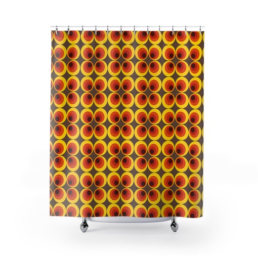 Mid-Century Op Art Retro Shower Curtain, Abstract Geometric Bath Decor Hippie Gift - Image 3