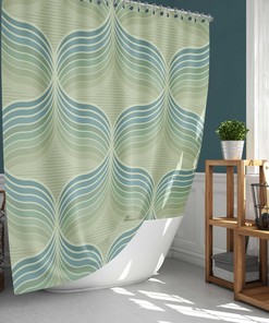 Mid-Century Retro Green Blue Shower Curtain Set, Decorative Bathroom Accessories
