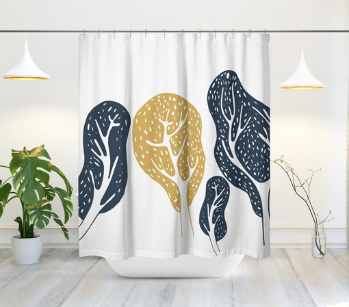 Mid-Century Shower Curtain with Landscape Tree Botanical Design, Stylish Minimalist Decor - Image 2