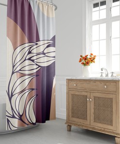 Mid-Century Shower Curtain with Tropical Leaf Design, Botanical Style, Minimalist Bath Decor