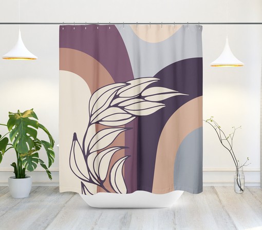 Mid-Century Shower Curtain with Tropical Leaf Design, Botanical Style, Minimalist Bath Decor - Image 2