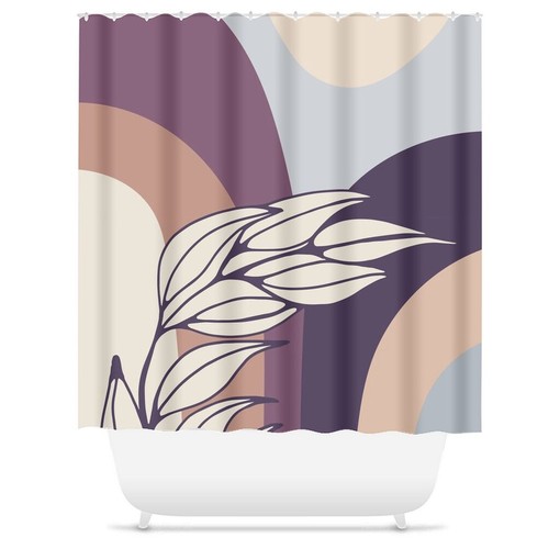 Mid-Century Shower Curtain with Tropical Leaf Design, Botanical Style, Minimalist Bath Decor - Image 3