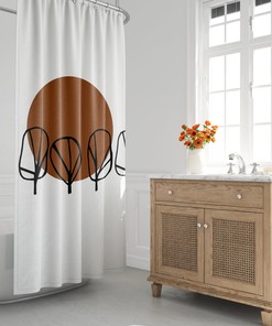 Mid-Century Shower Curtain with Tropical Tree Design, Minimalist and Stylish Bathroom