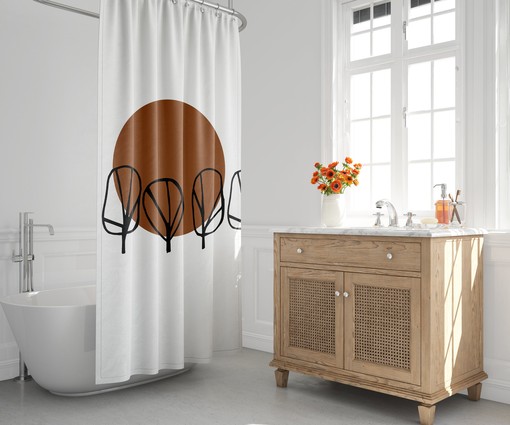 Mid-Century Shower Curtain with Tropical Tree Design, Minimalist and Stylish Bathroom