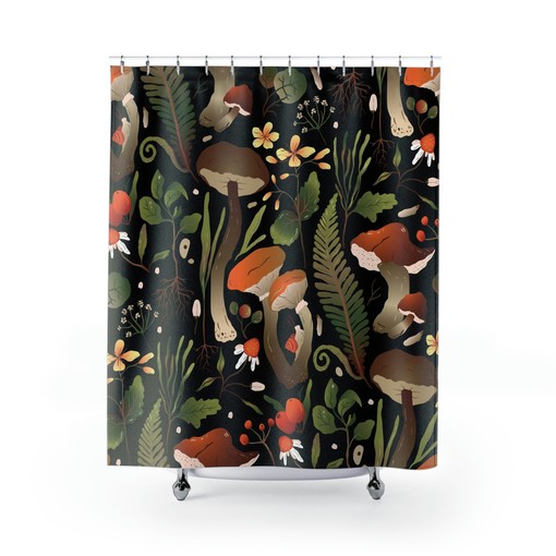Mid-century Modern Mushroom Shower Curtain | Retro Boho Gothic Bath Decor | Restroom Shower Curtains Decorative - Image 2