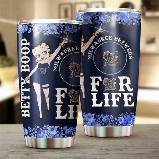 Milwaukee Brewers Betty Boop Quirky MLB Tumbler with Personalized Design and Logo - Image 2