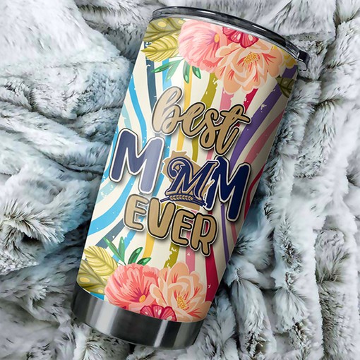 Milwaukee Brewers Cool Flower Best Mom Ever MLB Tumbler with a Stylish Design and MLB Logo