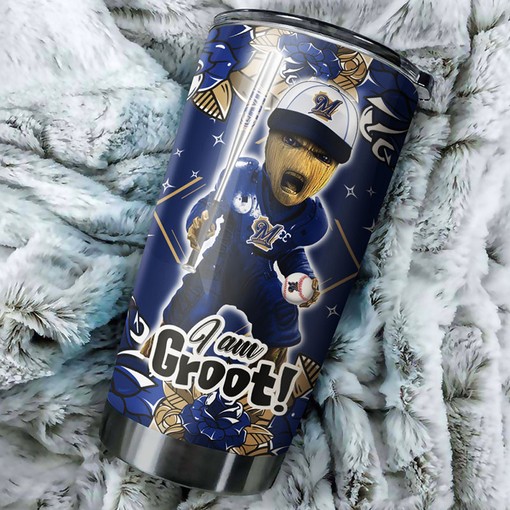 Milwaukee Brewers I Am Groot Marvel MLB Tumbler for Fans with Logo