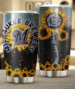 Milwaukee Brewers MLB Tumbler with Sunflower and MLB Logo - Ideal Gift for Brewers Fans