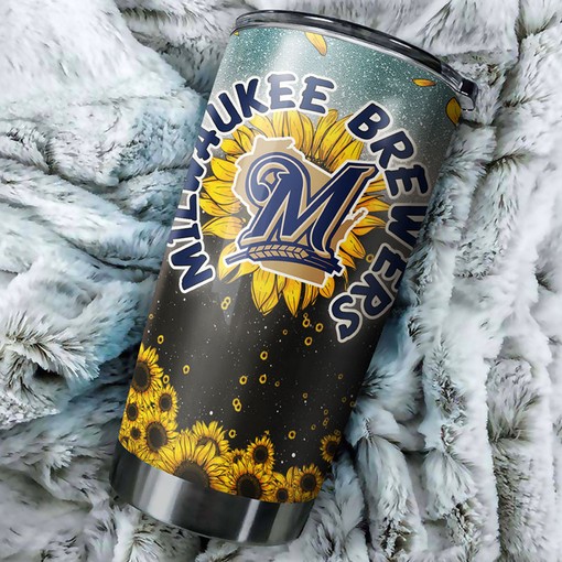 Milwaukee Brewers MLB Tumbler with Sunflower and MLB Logo - Ideal Gift for Brewers Fans - Image 2