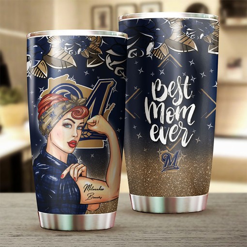 Milwaukee Brewers Strong Best Mom Ever Design MLB Tumbler - Personalized Design