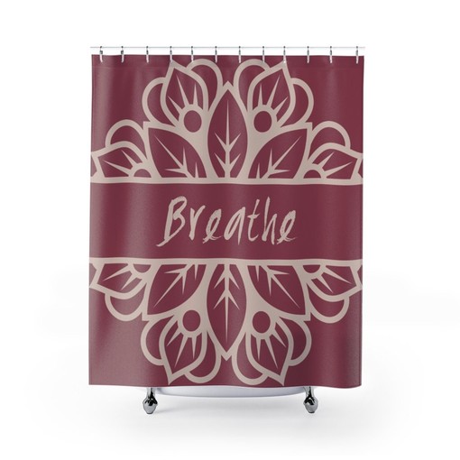 Mindfulness Boho Mandala Shower Curtain / Breathe Inspirational Print / Eclectic Bathroom Decor / New Home Gift