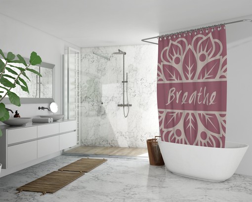 Mindfulness Boho Mandala Shower Curtain / Breathe Inspirational Print / Eclectic Bathroom Decor / New Home Gift - Image 2
