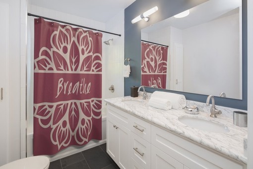 Mindfulness Boho Mandala Shower Curtain / Breathe Inspirational Print / Eclectic Bathroom Decor / New Home Gift - Image 4