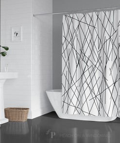 Minimal Stripe Shower Curtain with Simple Abstract Line Art Design for Masculine Bathroom Decor