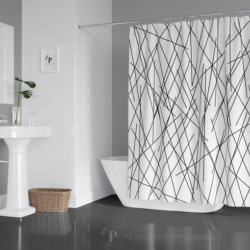 Minimal Stripe Shower Curtain with Simple Abstract Line Art Design for Masculine Bathroom Decor