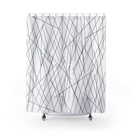 Minimal Stripe Shower Curtain with Simple Abstract Line Art Design for Masculine Bathroom Decor - Image 2