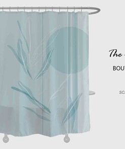 Minimalism Blue Leave Shower Curtain, Abstract Art Waterproof Bath Decor with Hooks in Custom Sizes