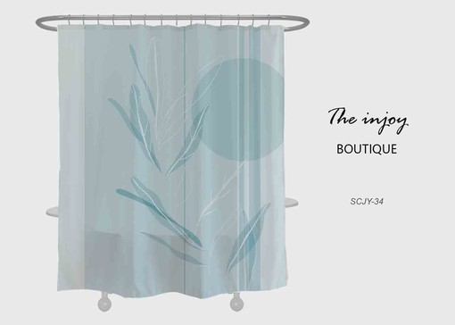 Minimalism Blue Leave Shower Curtain, Abstract Art Waterproof Bath Decor with Hooks in Custom Sizes