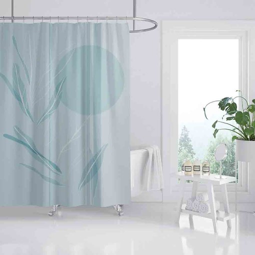 Minimalism Blue Leave Shower Curtain, Abstract Art Waterproof Bath Decor with Hooks in Custom Sizes - Image 2