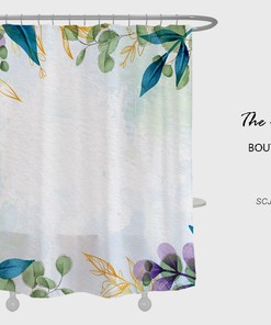 Minimalism Leaves Unique Shower Curtains, Calming Plant Blue Home Decor, Customizable Size