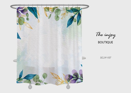 Minimalism Leaves Unique Shower Curtains, Calming Plant Blue Home Decor, Customizable Size